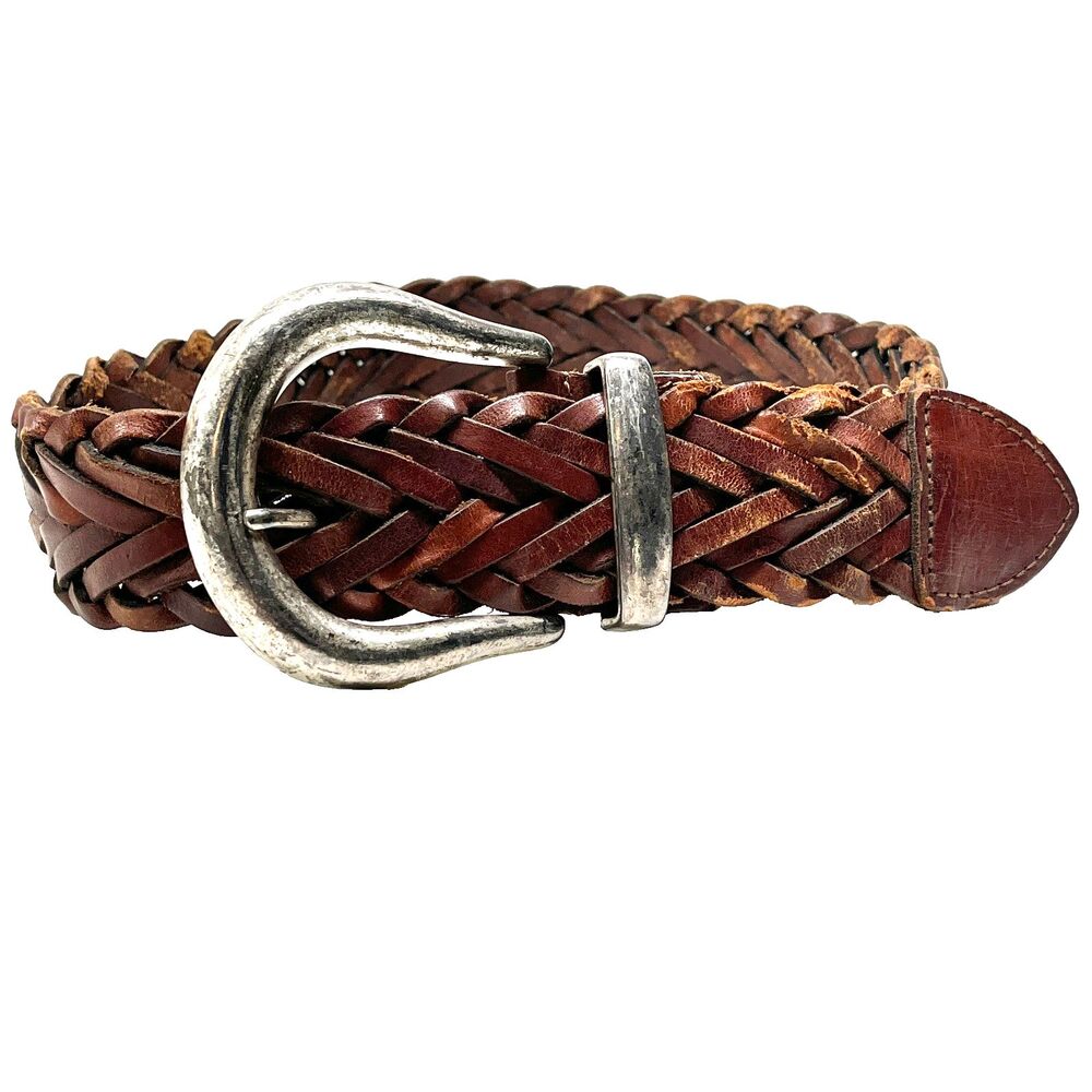 Vintage Express Brown Braided Leather Belt Size S Womens Weave Boho Wide